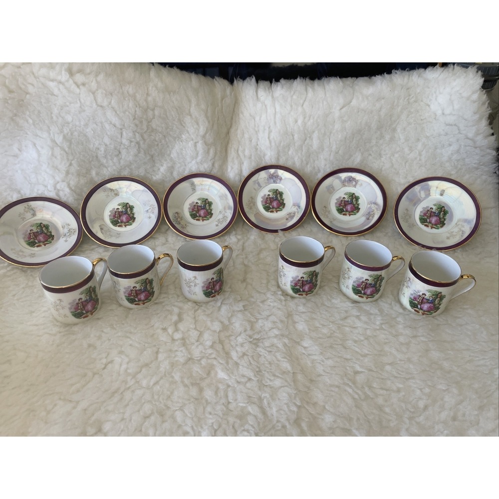 Yusui 24K Tea Set Japanese Porcelain Beautiful & Handpainted 6 Cups 6 Saucers